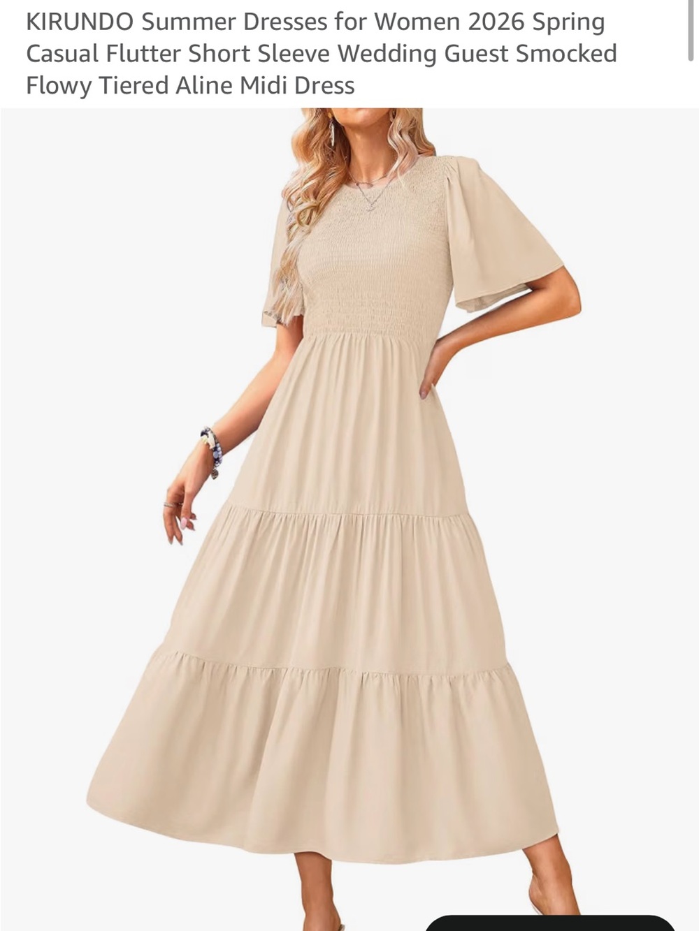 Beige Short Sleeve Tiered Smock Dress